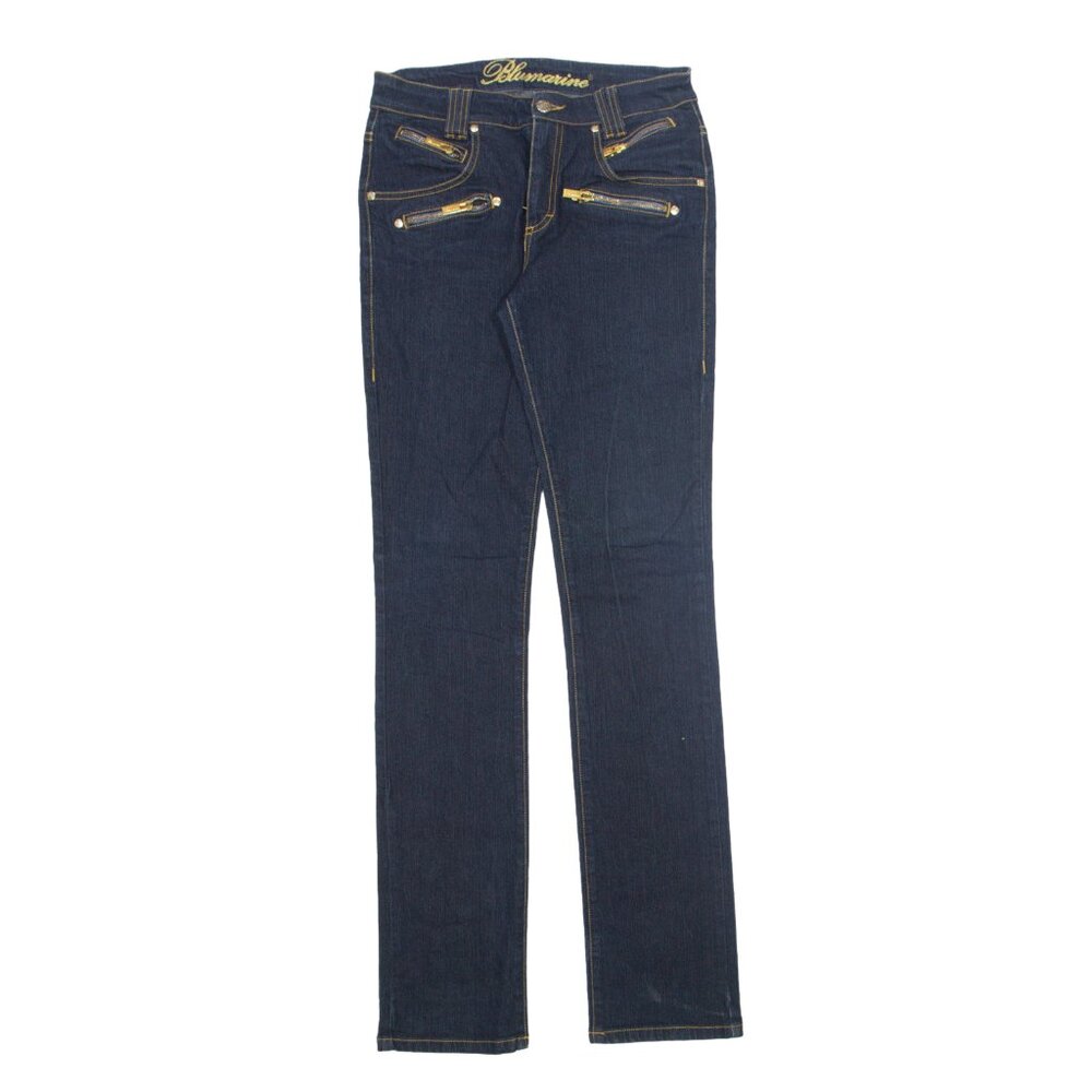 Blumarine Blue Denim Embellished Zippers Staightleg Jeans - Size I 44, D 38